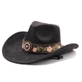 thumbnail image 7 of Felt Cowboy Hat Wide Brim Flower Embroidered Belt Western Sun Hats Casual Party Beach Jazz Cap for Men Women Unisex, 7 of 7