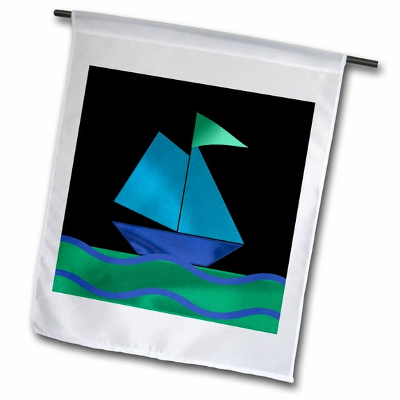 3dRose, Sail Boat, Blue on Black, 12 x 18 inch Garden Flag