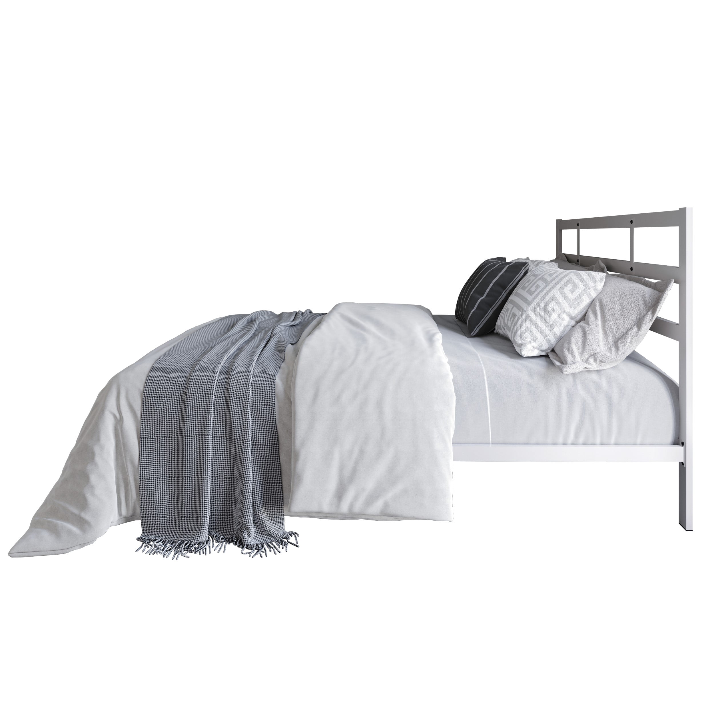 Home Design Sumter Twin Metal Bed Frame with Sturdy Slats and Under-Bed Storage for Adult, White, Easy Assembly