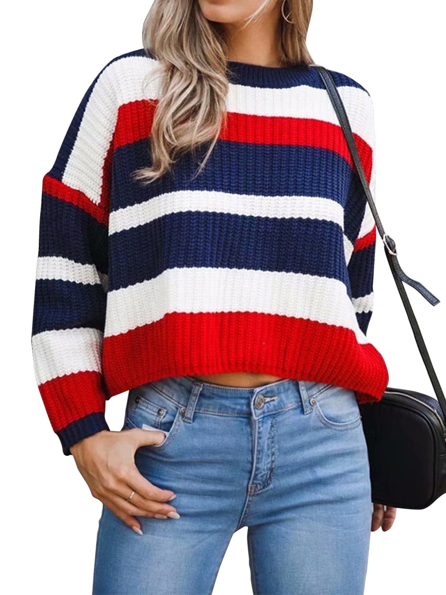 plain lapel patchwork winter loose sweater