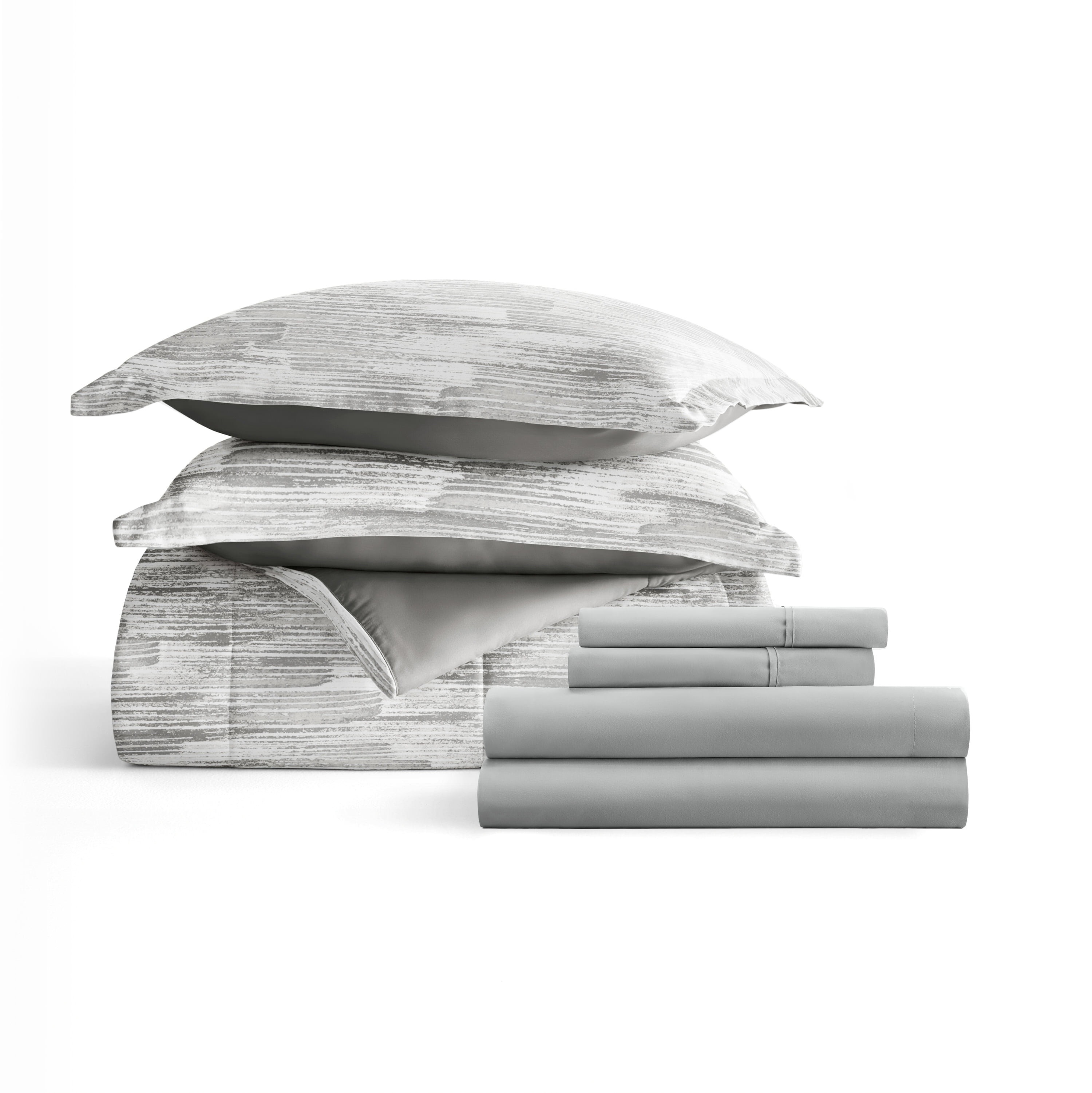 Noble Linens 7 Piece Bedding Bundle, Microfiber Patterned Comforter and Sheet Set, King