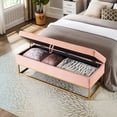 thumbnail image 2 of Pink Velvet Bench with Storage Compartment | Suitable for Bedroom, Sofa, and Hallway | Smooth Velvet and Sturdy Metal Base, 2 of 4