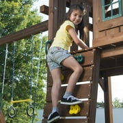 Swing-N-Slide Monteagle Wooden Backyard Swing Set with Two Wave Slides, Wood Roof, Climbing Wall, and Swings