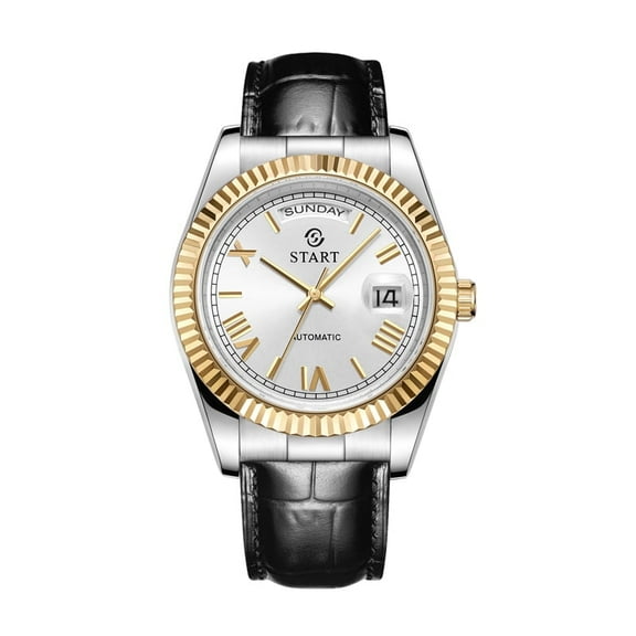 【START】Men's Automatic Mechanical Watch Roman Numeral Dial Swiss movement Leather Watch Date Week Function Waterproof Watch Quality Reliable