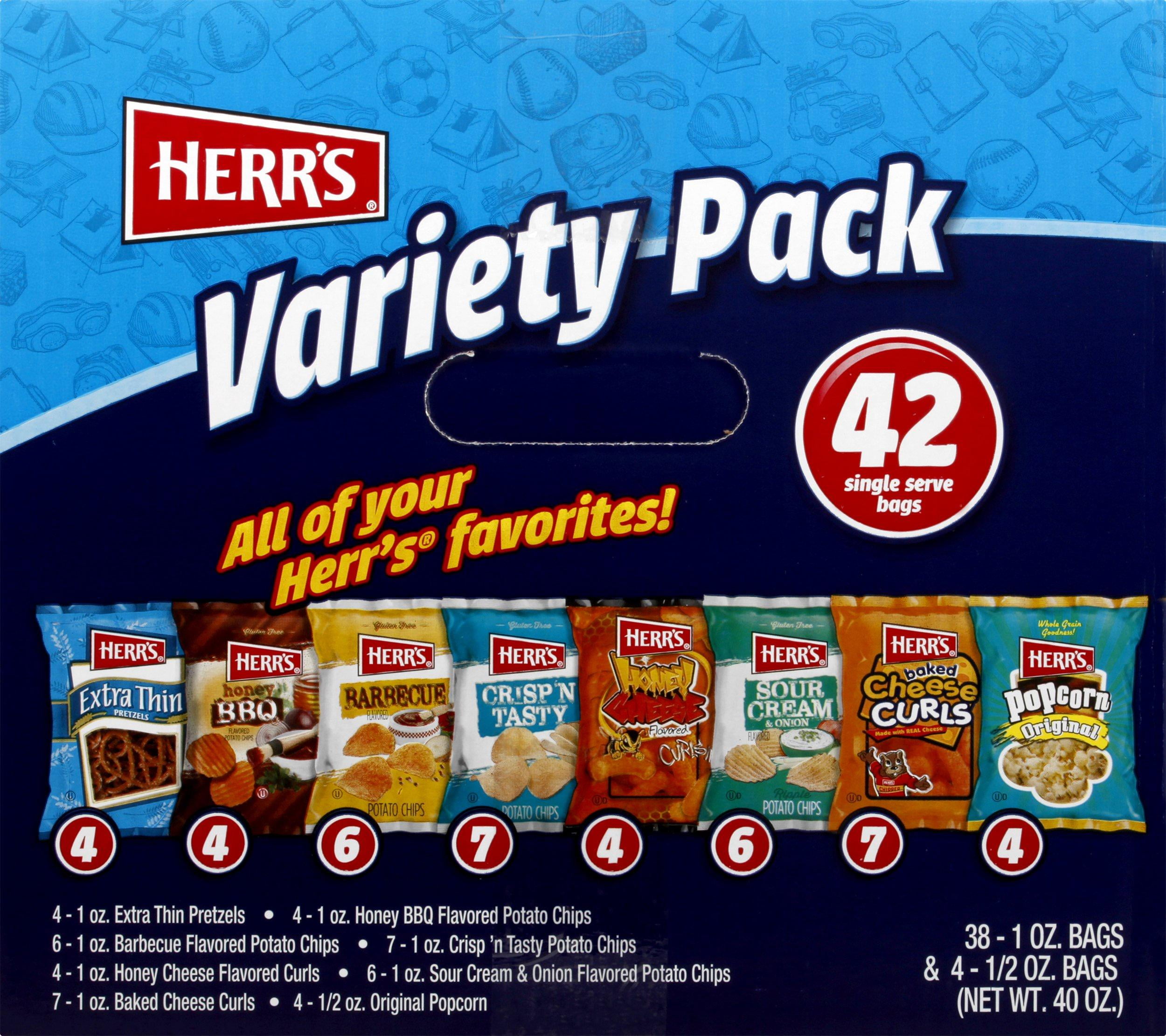 Herr's Snacks Variety Pack, 42 count, 40 oz