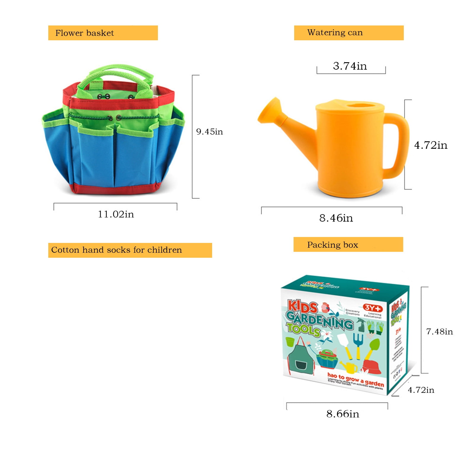 Holloyiver 5 PCS Kids Gardening Tool Set, Shovel Rake Fork Trowel Gloves Watering Can and Tote Bag, Toddler Gardening Tools for Kids Best Outdoor Toys Gift for Boys and Girls