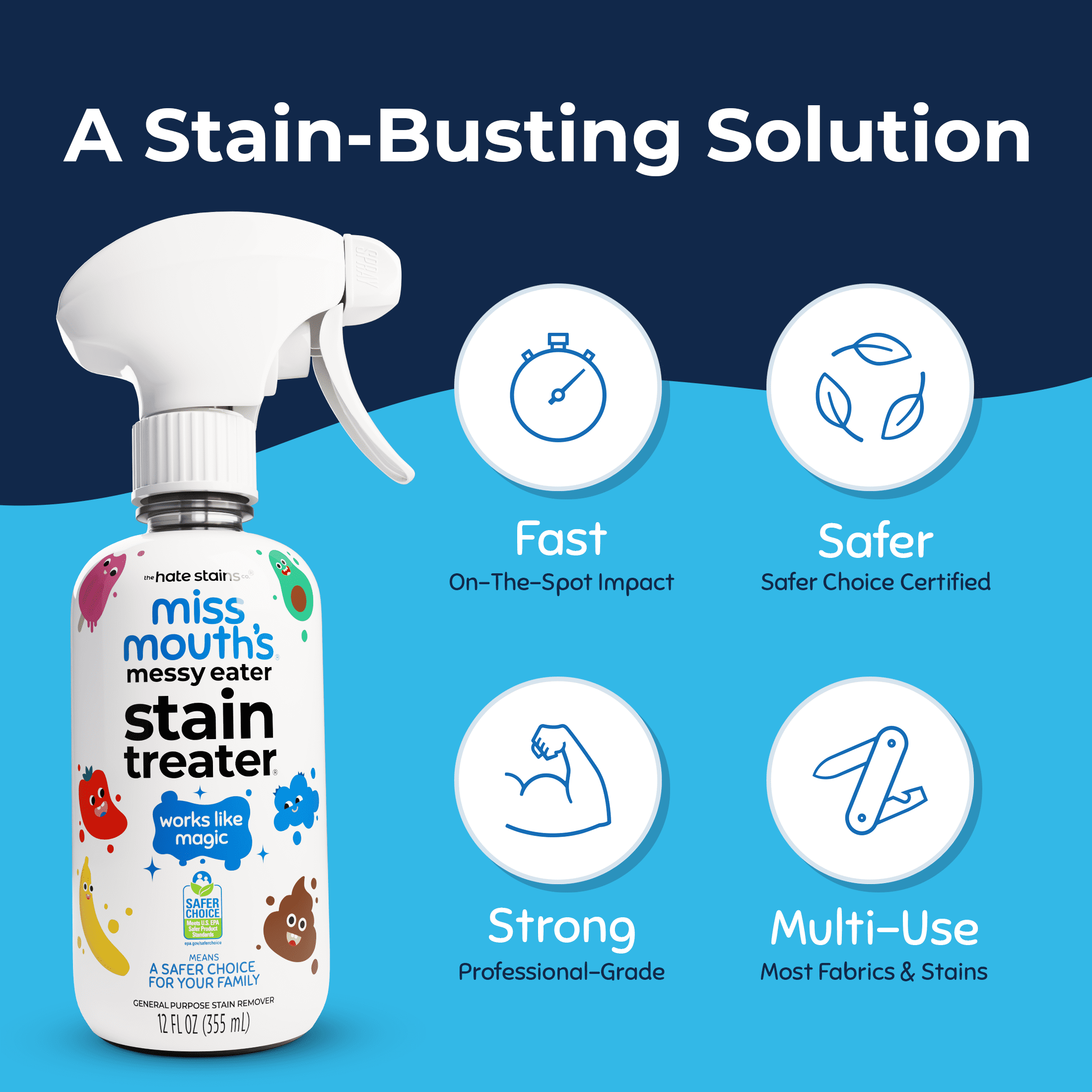 Miss Mouth's Messy Eater Stain Treater Spray for Baby & Kids, 12 fl oz, Newborn & Baby Essentials, Stain Remover for Food, Grease, Coffee & More, Gentle on Laundry, Fabric & Underwear