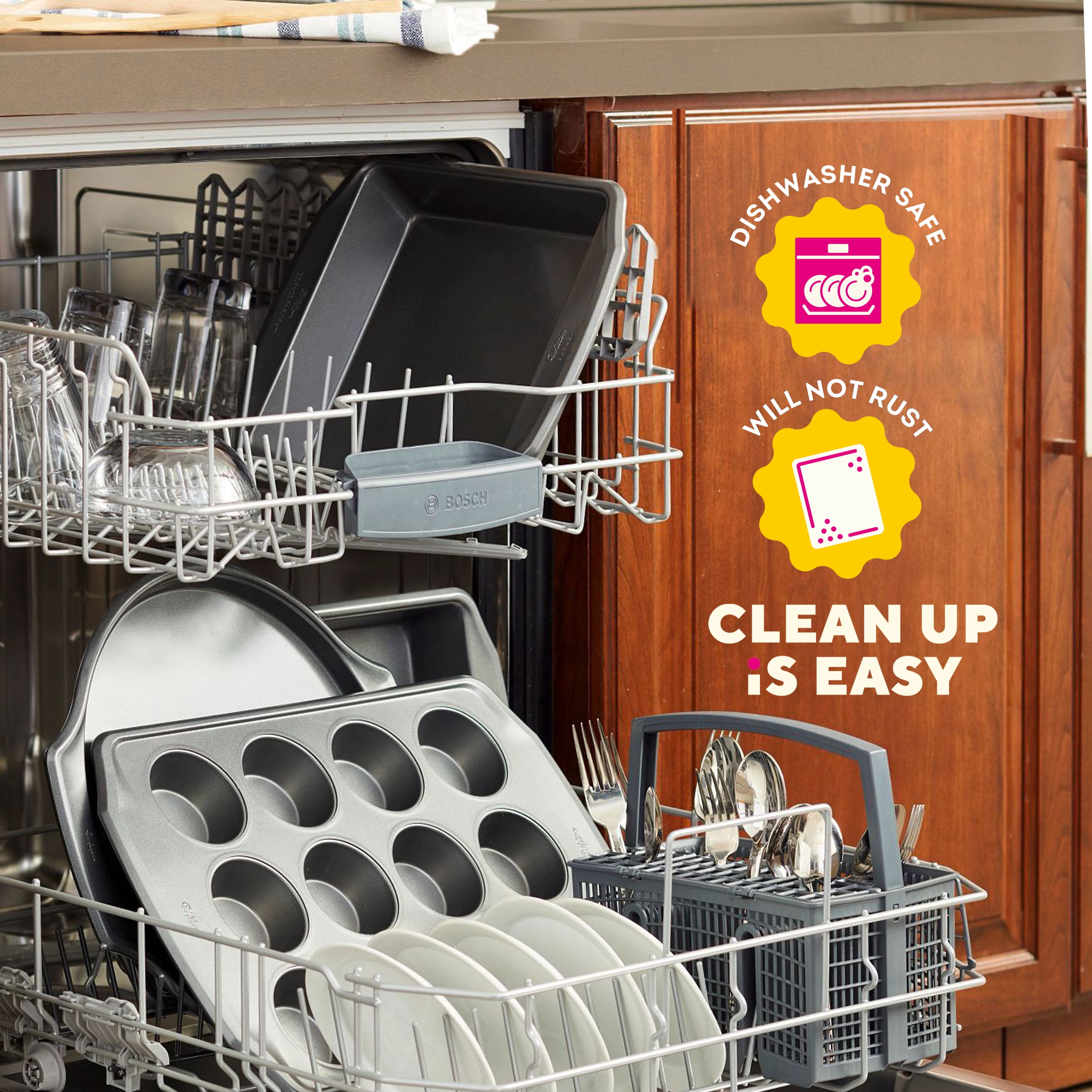Wilton 5-Piece Premium Stackable Non-Stick Bakeware Set, Great Gift for Housewarming & Weddings, Includes 12-Cup Muffin Pan, Medium Baking Sheet, Loaf Pan, Square Pan & Oblong Pan