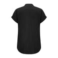 thumbnail image 6 of Women's Casual V Neck Button Down Short Sleeve T-Shirt, Soft Loose Fit Solid Color Top with Embroidery Detail, Versatile Basic Tee for Work, Dating, Vacation and Everyday Outfits Black M, 6 of 6