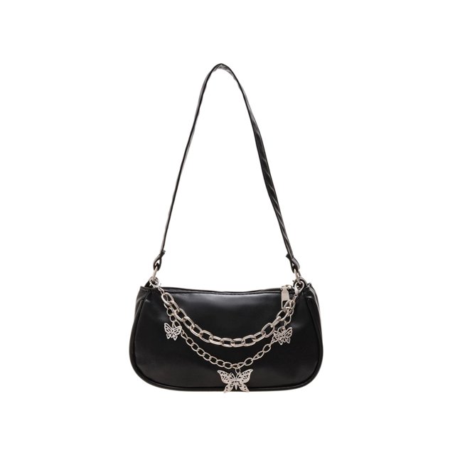 Bolso Pequeño Retro Hugtrwg Con Doble Cadena Mariposa PU para Axila negro A