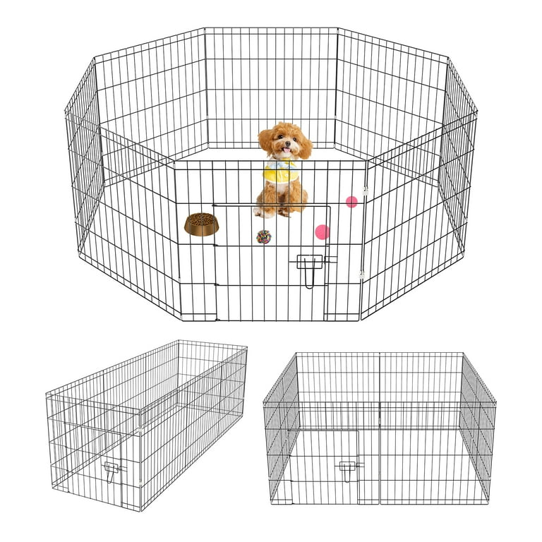 Zephypaws 24" H Foldable Dog Playpen with Lockable Door for Small Dogs, Portable 8-Panel Pet Exercise Pen Puppy Fence, Metal Wire Pet Play Yard for Indoor and Outdoor Use, Black