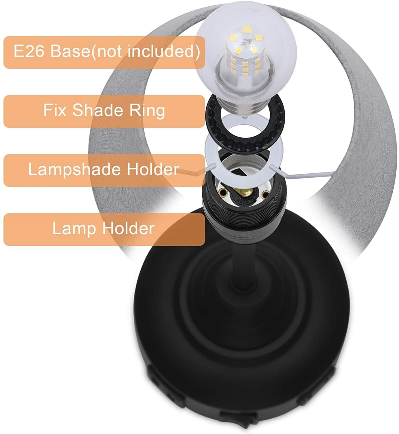 Set of 2 USB Table Lamps for Nightstand with Grey Lamp Shade Bedroom Nightstand