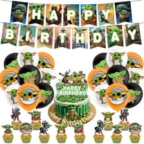 Baby Yoda Cartoon Theme Birthday Party Decor Supplies Kits, Including Banner, Balloons, Cake Toppers, Cupcake Toppers.