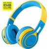 Contixo Kid Safe 85db Over the Ear Foldable Wireless Bluetooth Headphone w/ Volume Limiter, Built-in Micro Phone, Micro SD card Music Player, FM Stereo Radio, Audio Input & Output (Blue + Yellow)