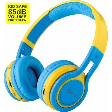 Contixo Kid Safe 85db Over the Ear Foldable Wireless Bluetooth Headphone w/ Volume Limiter, Built-in Micro Phone, Micro SD card Music Player, FM Stereo Radio, Audio Input & Output (Blue + (Best Bluetooth In Ear Headphones For Music)