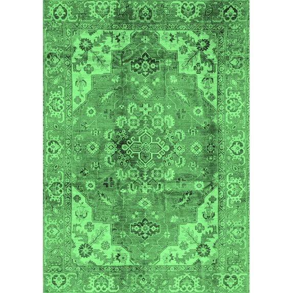 Ahgly Company Indoor Rectangle Abstract Emerald Green Modern Area Rugs, 3' x 5'