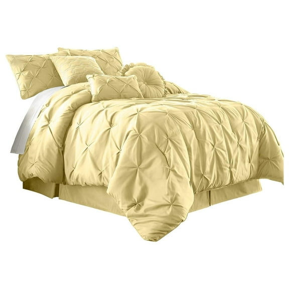 Sydney California King Size Comforter Set - 7-Piece Pintuck Bedding - Yellow, Lightweight Pinch Pleat Comforter with Decorative Pillows Bed Set for All Season