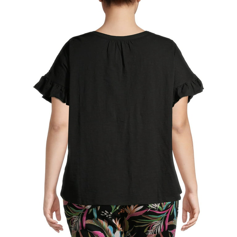 Terra & Sky Women's Plus Size Notch Neck T-Shirt