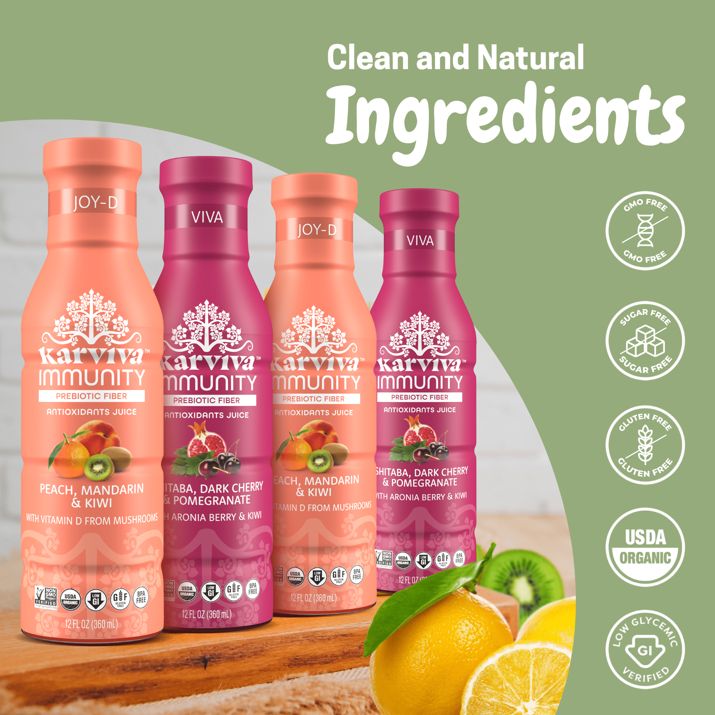 Karviva Organic Prebiotic & Antioxidant Juice, 3 Day Detox, Vitamin C &D, Low-Sugar, Low-Carb, High-Fiber, 6-Pack, 12 fl oz per bottle