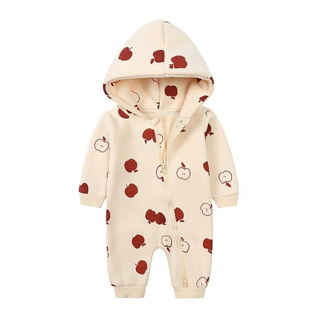 

XYIJANI Onsies Newborn Baby Girl Romper Long Sleeved Hooded Cartoon Fruit Print Outside Bodysuit Romper Jumpsuit Clothes 18 Months Boy Clothes 12 Month Old Boy Clothes (Beige 90)