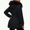 thumbnail image 3 of Women's Mid-length Solid Color Cotton Coat with Removable Hood Fur Collar, Black, Size L, 3 of 4
