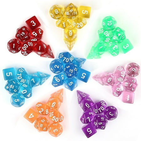 Transparent Purple Barrel 7Pcs/Set Translucent Polyhedral Dice Set for Dungeons Dragons Pathfinder D&D RPG (D4 D6 D8 D10 D12 D20 D%) red ()