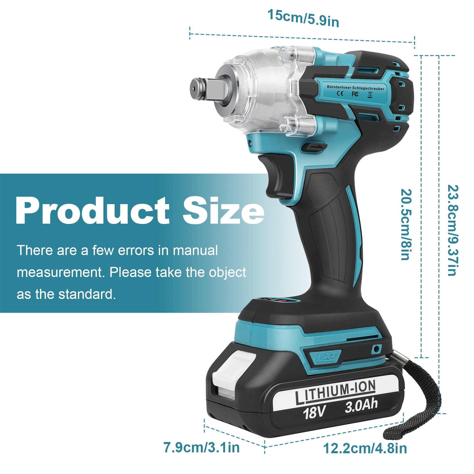 Cordless Impact Wrench Brushless 1/2-inch, 550Nm Max Torque, 3200RPM w/ 2x 3.0Ah Batteries & 6 Sockets - High Power for Car Repair, Home DIY
