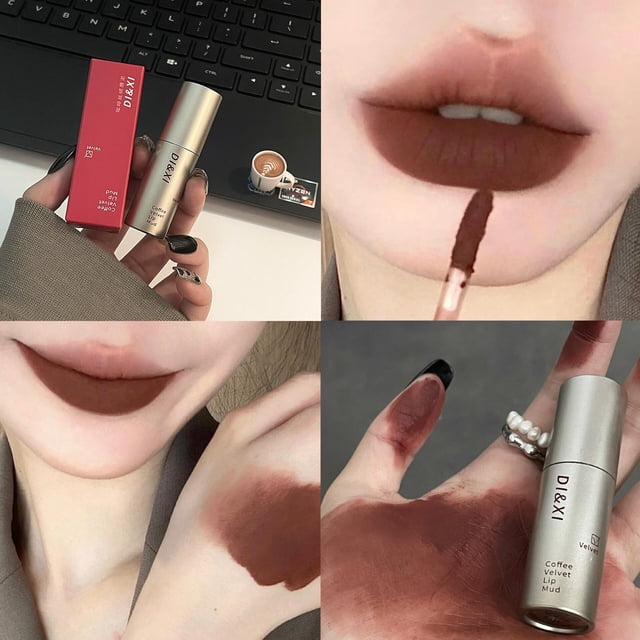 Brillo de labios de terciopelo mate marrón oscuro, lápiz labial líquido impermeable, tinte de labios marrón Nude, maquillaje de barro, café Latte, glaseado de labios cosméticos