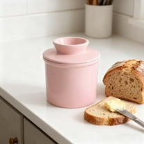 Ceramic Butter Dish with Lid, Kitchen Butter Holder Storage Container for Spreads, Soft Butter Keeper, 4.13x3.82in, Pink