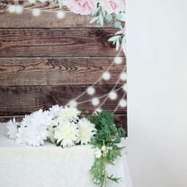 Efavormart 5FTx7FT | Dark Brown Vintage Wood Vinyl Backdrop, Floral String Lights Wooden Board Photography Background Party Banner