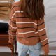 thumbnail image 3 of Suéter de cuello redondo para mujer, blusa de poliéster con rayas de colores y manga larga para invierno, 3 of 3