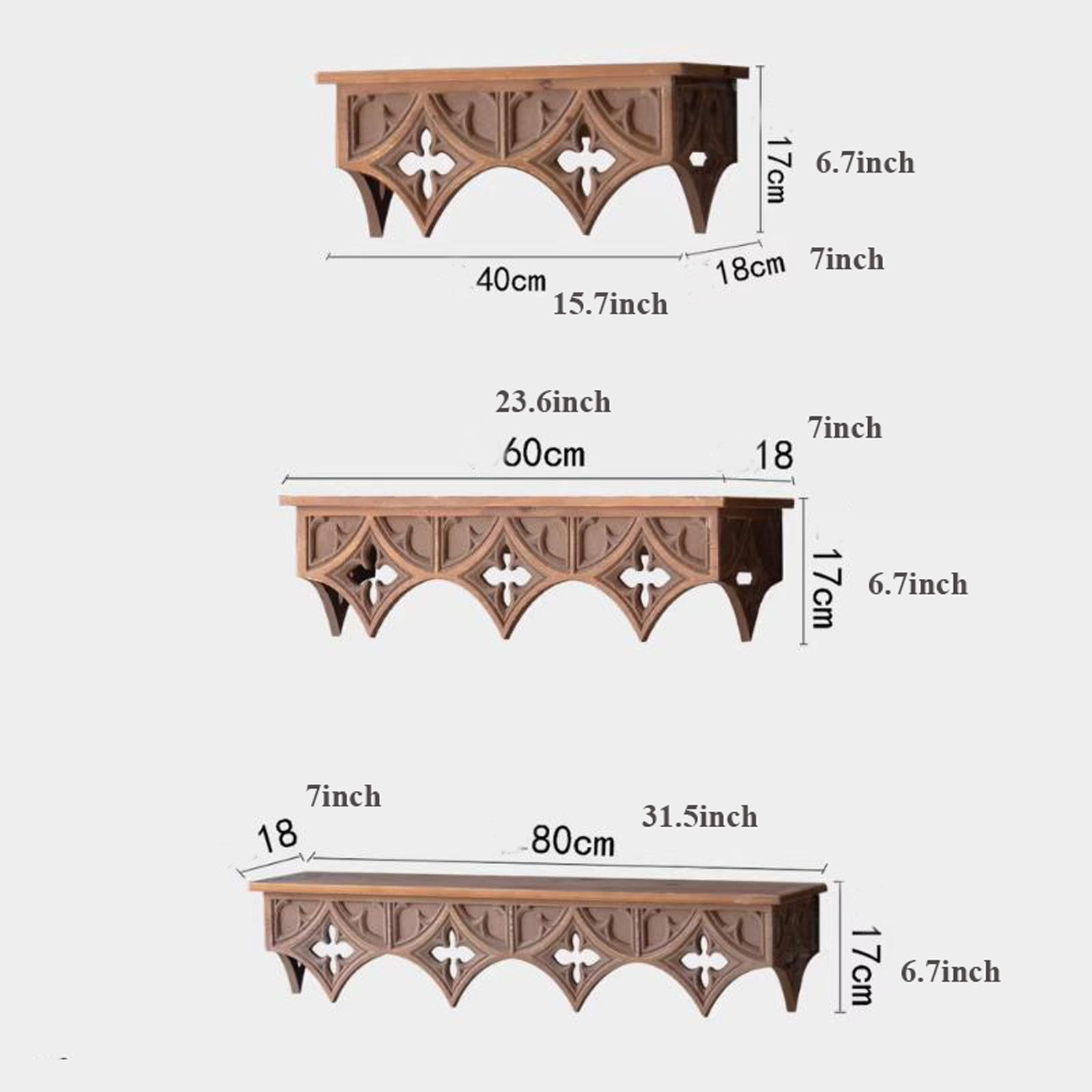 Retro Solid Wood Wall Shelves, Wall-Mounted Floating Shelves for Decorations, Vintage-Style, for Living Room, Bedroom, Office, Decorative Wall Display Shelf