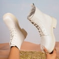 thumbnail image 6 of UngA Women Combat Boots Faux Leather Ankle Boot Lace-up Military Style Chunky Lug Sole Booties Motorcycle Womens Boots White,Size 7, 6 of 7
