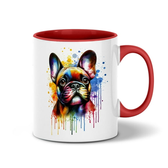 Watercolor Drip French Bulldog Pop Art Colorful Portrait Artwork 11oz Accent Two-tone Mug Dog Lover Gifts Coffee Tea Cup - 01009
