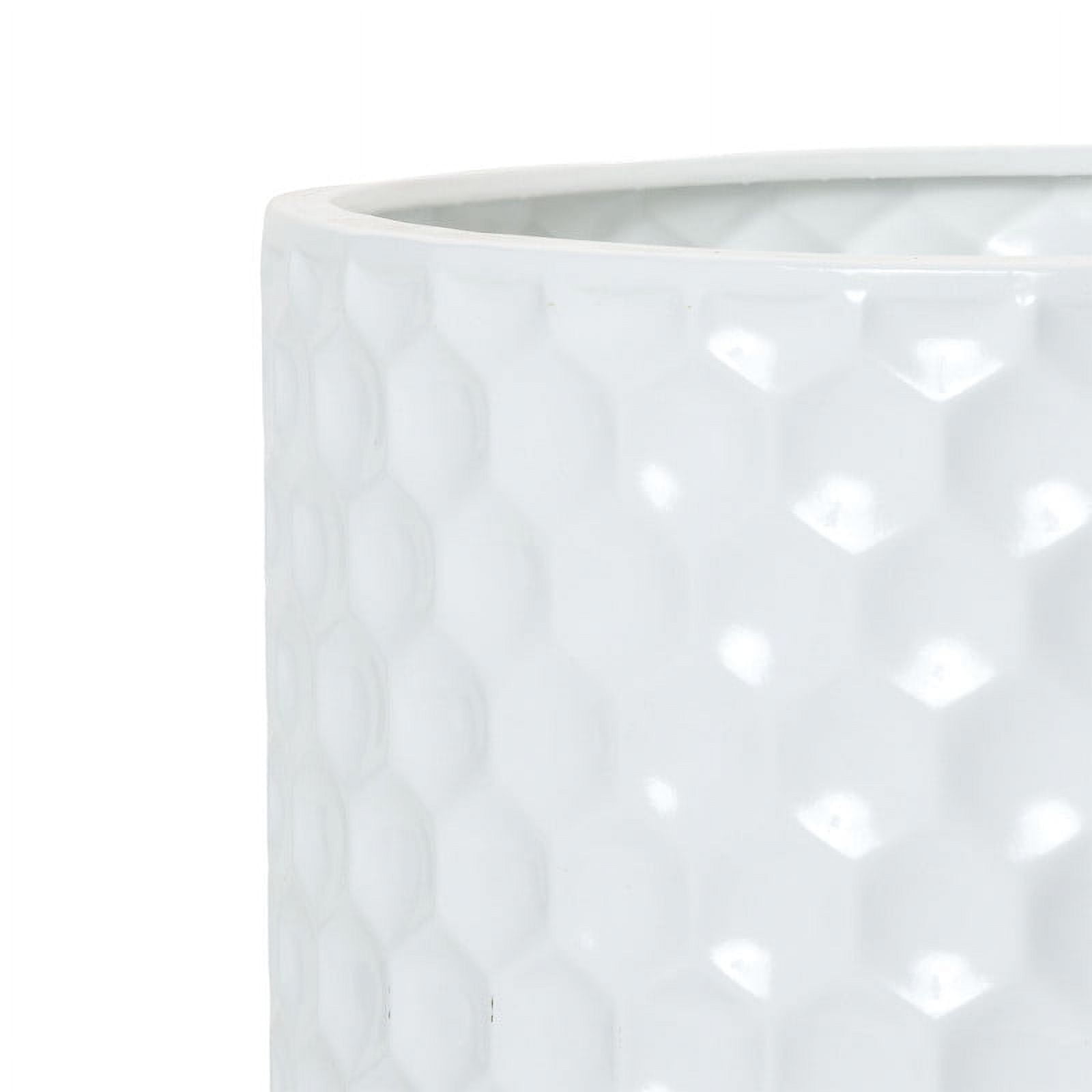 Honeycomb Metal Planter Pot With 4-Leg Wood Base - White - 12"H x 10"W