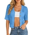 thumbnail image 3 of Sewkxo Short Sleeve Summer Cardigan Sweaters for Women 2026 Lightweight Shrug Crochet Beach Cover Ups,Blue S, 3 of 8