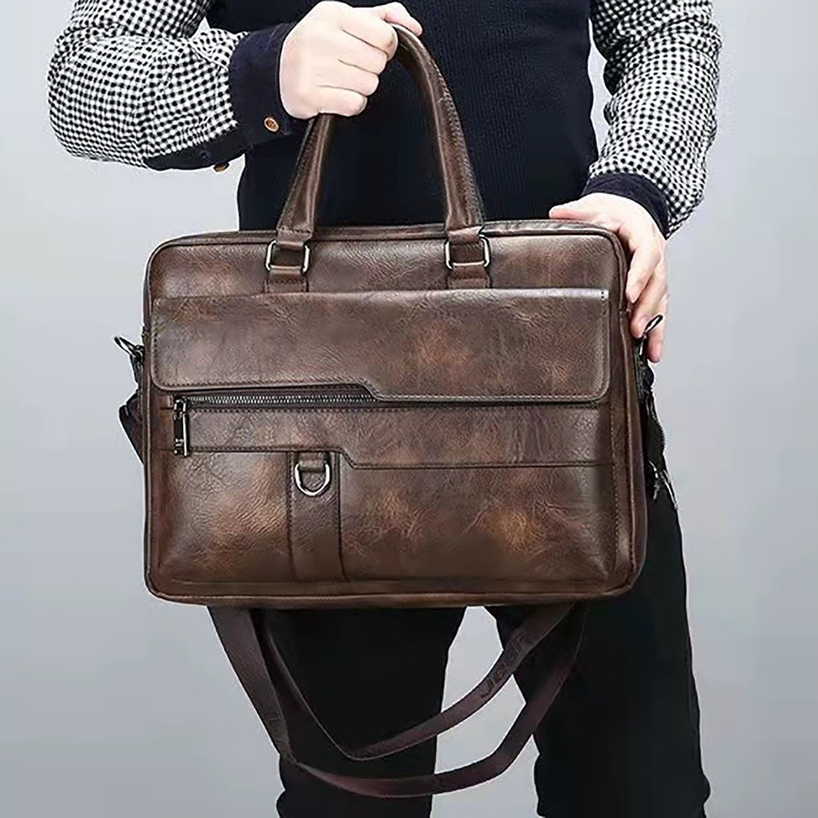 Modisza Mens Laptop Bag 16 Inch Leather Briefcase Vintage Messenger Bag Large Crossbody Shoulder Handbag