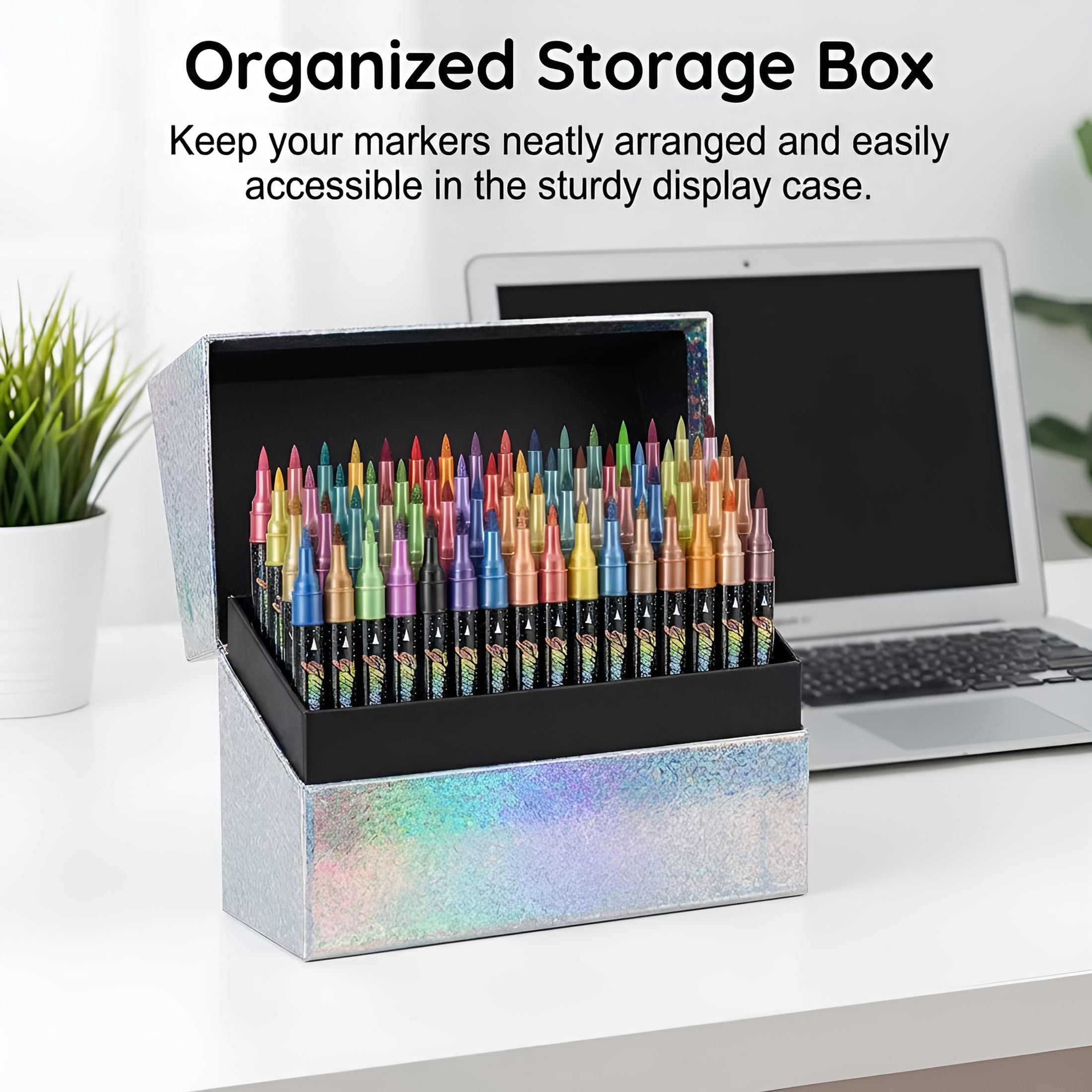 CCOCC 24/48/72/96 Colors Glitter Effect Brush Markers,Glitter Dual Tip Markers,Professional Glitter Paint Pens Set for Adult Coloring Books,Journals,Card Making &