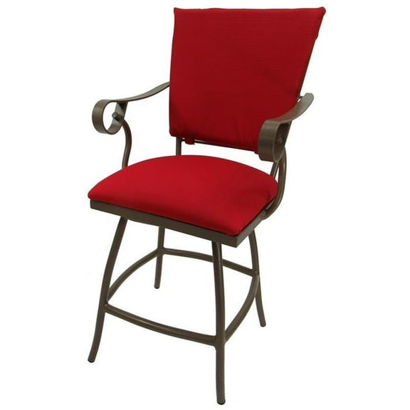 Outdoor Swivel Counter Stool 26" Seat - Jenna - Red Fabric - Beige Frame