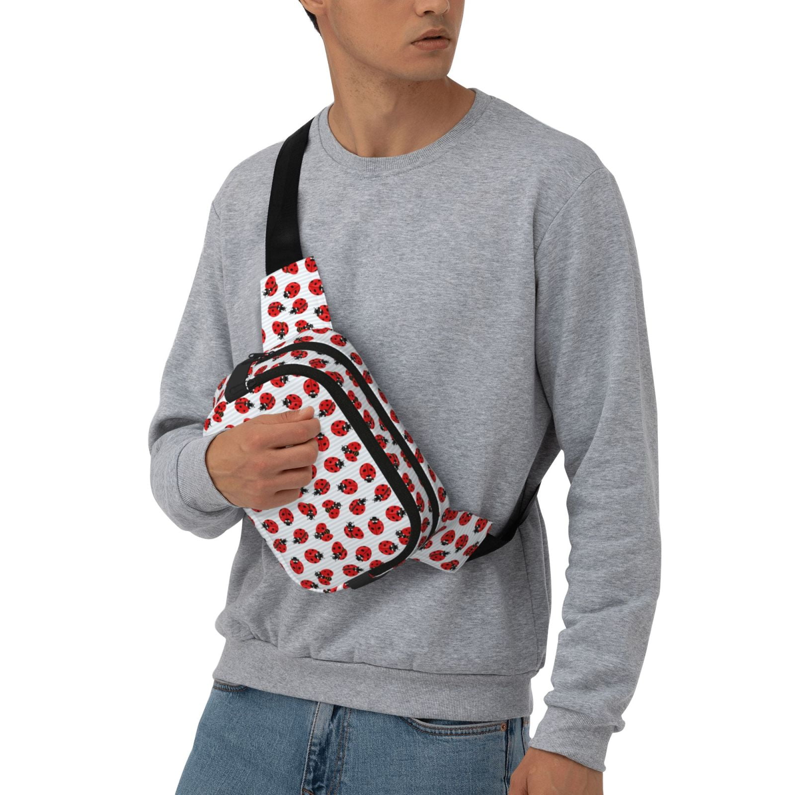Picia Ladybug On Blue Stripes Print Square Double-Layer Waist Bag Mini Adjustable Waist Belt Bag Exercise Running Travel Hiking