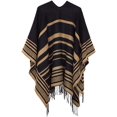 thumbnail image 2 of Poncho Cape Cardigan Ouvert à Franges Imprimé pour Femmes (Série 12-Noir), 2 of 6