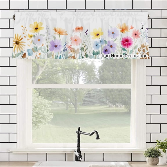 Rod Pocket Polyester kitchen Curtain Valances for Windows With Floral Design For Indoor Living Room Bedroom Kitchen Decoration 54x18 inch