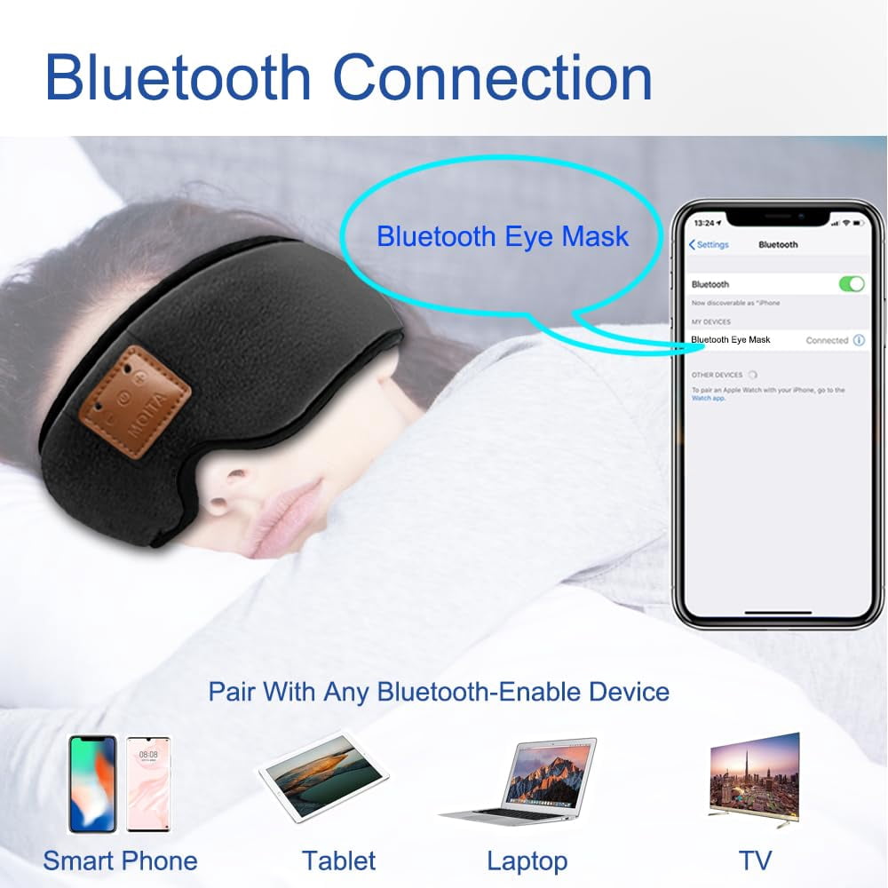 Sleep Headphones Bluetooth Sleep Mask, 3D Sleeping Eye Mask with Built-in Sponge Speakers, Wireless Bluetooth Headphones Sleep Mask for Sleeping, Napping, Travelling, Yoga, Meditation (Black)