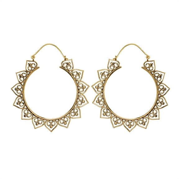 81stgeneration Women's Gold Tone Brass 60 mm Large Indian Filigree Tribal Mandala Hoop Earrings