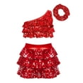 thumbnail image 1 of Choomomo Robe de Danse de Ballet à Paillettes pour Filles, Crop Top avec Franges, Jupe Tutu, Tenue de Claquettes, Rouge 4, 1 of 7