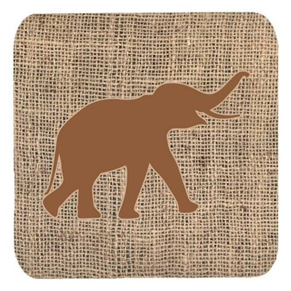 Elephant Burlap And Brown Foam Coasters, Set Of 4