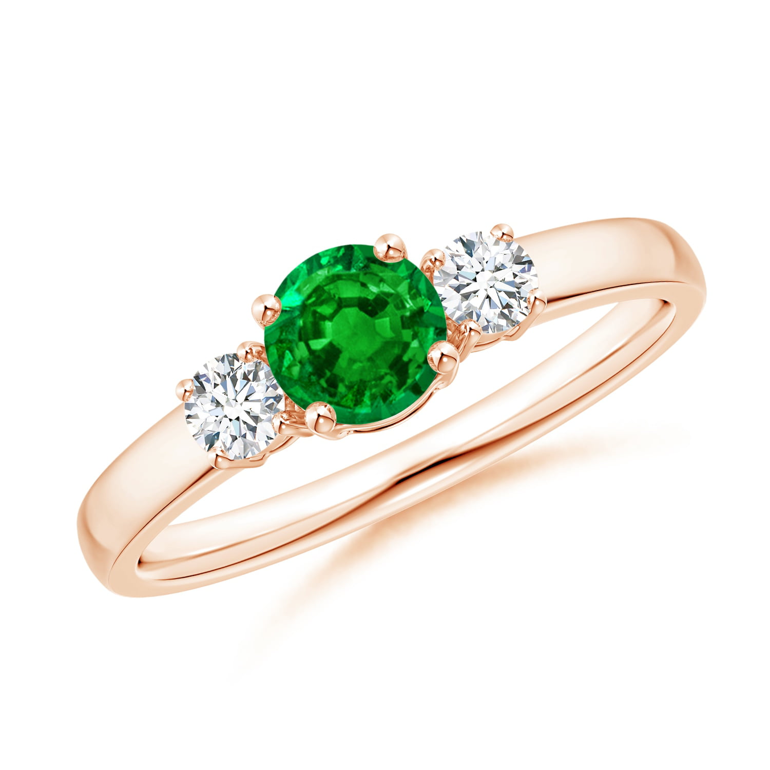 Angara - May Birthstone Ring - Classic Emerald and Diamond Three Stone ...