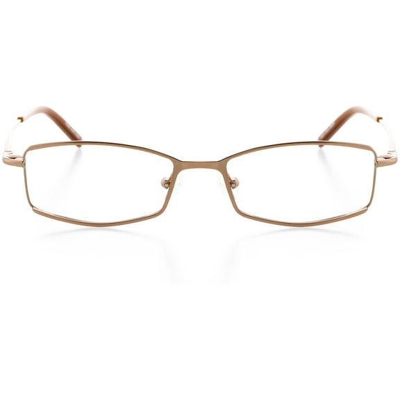 Unisex Optical Eyewear - Rectangle Shape, Metal Full Rim, Shiny Beige