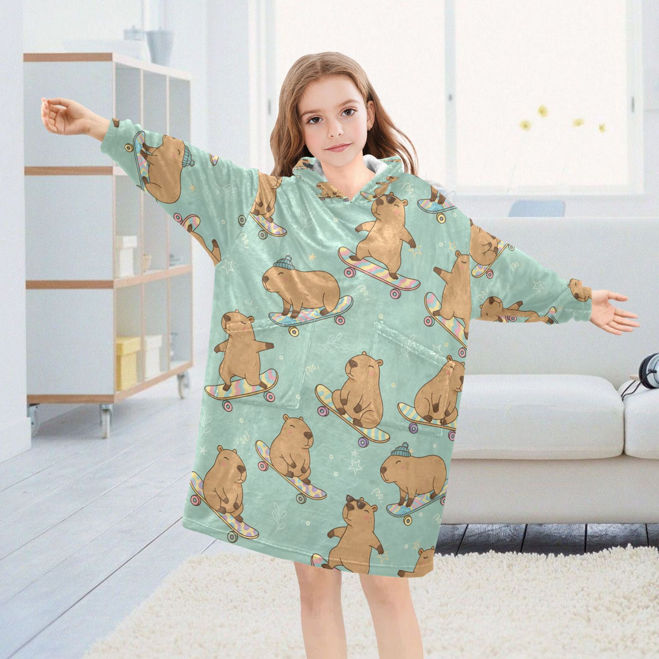 joogoo Blanket Hoodie Capybara Skating for Oversize Sweatshirt Boys Girls 3-14 YR L