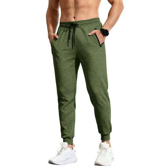 Dresfit Big and Tall Joggers Men Fleece Lined Cuffed Sweatpants Long Thermal Gym Breathable Sweat Pants Lightweight Regular Fit Running Trousers with Pockets Green 2XL